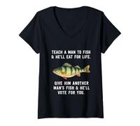 Mujer Teach A Man To Fish - Cita inspiradora, Color Azul Jaspeado Camiseta Cuello V