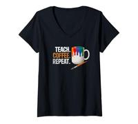 Mujer Teach Coffee Repeat Creative Art Teacher Painting Design Camiseta Cuello V