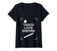 Mujer Teach Love Inspire Teacher Quote Classroom Diseño Gráfico Camiseta Cuello V