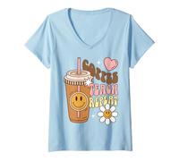 Mujer Teacher Coffee Teach Repeat Educator Caffeine Humor Camiseta Cuello V