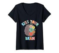 Mujer Teacher Life BESA tu Cerebro Estudiantes Clase Flores Camiseta Cuello V