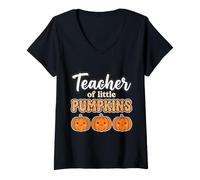 Mujer Teacher of Little Pumpkins Fall Back to School Camiseta Cuello V