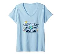 Mujer Teacher Runs The World Teacher Apreciation Educators Gifts Camiseta Cuello V