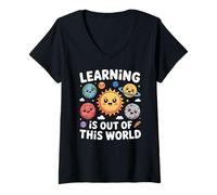 Mujer Teacher Space Science Learning Is out of World Camiseta Cuello V