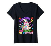 Mujer Teacher Unicorn Mom Teaching Is Greatest Act of Optimism Camiseta Cuello V