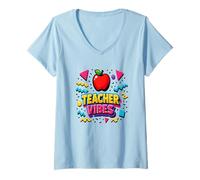 Mujer Teacher Vibes Apple Educator, Estilo Retro, Regreso a Clases, Estilo 90 Camiseta Cuello V