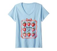 Mujer Teaching Is My Jam Strawberry Teacher Team Crew Fun Camiseta Cuello V