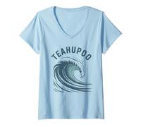 Mujer Teahupoo Camisa Surf Tahiti Polinesia Francesa Surfing Surfista Camiseta Cuello V