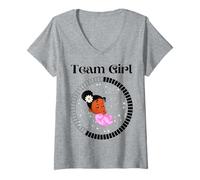 Mujer Team Girl Melanina Brown Skin Girls It's A Girl Baby Shower Camiseta Cuello V