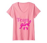 Mujer Team Girl Pink Baby Shower Gender Reveal Party Camiseta Cuello V