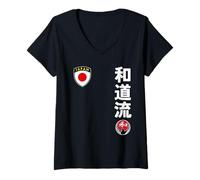Mujer Team Karate Wado Ryu Japan Flag Kanji Japanese Martial Arts Camiseta Cuello V