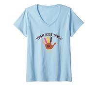 Mujer Team Kids Table Acción de Gracias Handprint Turquía Texto Oscuro Camiseta Cuello V
