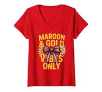 Mujer Team Maroon Gold Vibes Only Cheer Field Day Motivacional Camiseta Cuello V