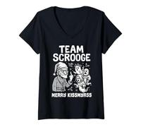 Mujer Team Scrooge tee Grumpy Adulto Juego de Palabras de Navidad Feliz KissMyAss Camiseta Cuello V