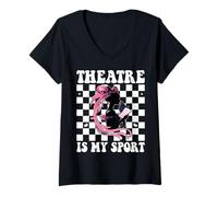 Mujer Teatro es mi Deporte Teatro Máscara Drama Comedia Camiseta Cuello V