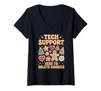 Mujer Tech Support Here to Delete Cookies Funny Christmas Pajama Camiseta Cuello V