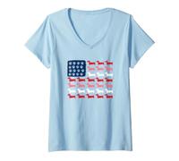 Mujer Teckel Paws and Stripes Forever Camiseta Cuello V