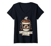 Mujer Tecnología de ultrasonido ecografista alimentando la cafeína del café de escaneo Camiseta Cuello V