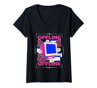 Mujer Tecnología informática Retro del Y2K sin conexión a Internet, estética cibernética Camiseta Cuello V