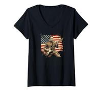 Mujer Teddy Roosevelt Guitarra eléctrica Divertida Historia Americana Camiseta Cuello V