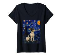 Mujer Teddy Roosevelt Terrier Perro Van Gogh Noche Estrellada Camiseta Cuello V