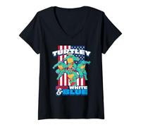 Mujer Teenage Mutant Ninja Turtles 4th of July Turtley USA Flag Camiseta Cuello V