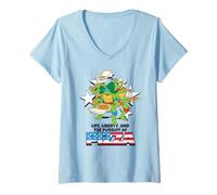 Mujer Teenage Mutant Ninja Turtles 4th of July USA Flag Pizza Font Camiseta Cuello V
