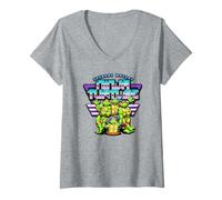 Mujer Teenage Mutant Ninja Turtles Neon Grid Retro Camiseta Cuello V