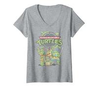 Mujer Teenage Mutant Ninja Turtles Sewer Logo and Turtles Retro Camiseta Cuello V