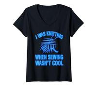 Mujer Tejía Cuando Coser No Era Genial Humor Retro Camiseta Cuello V