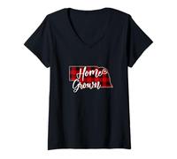 Mujer Tela Escocesa roja cultivada en casa de Nebraska Buffalo NE State Love Camiseta Cuello V