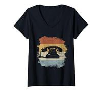 Mujer Teléfono antiguo de estilo vintage con esfera 60s 70s 80s Camiseta Cuello V