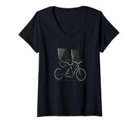 Mujer Teléfono inteligente genial con bicicleta tándem para un look divertido de verano Camiseta Cuello V