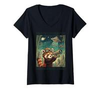 Mujer Telescopio cósmico de astrónomo Panda Rojo Divertido Amante del Espacio Camiseta Cuello V