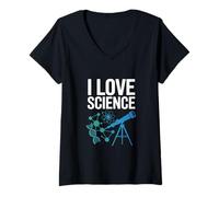 Mujer Telescopio de molécula de ADN I Love Science Camiseta Cuello V