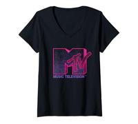 Mujer Televisor Musical MTV Sparkly Logo Camiseta Cuello V