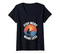 Mujer Tema de actividades al aire libre Fish More Work Less Hobby Camiseta Cuello V