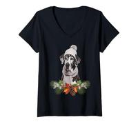 Mujer Tema de Navidad para perros Gran Danés Camiseta Cuello V