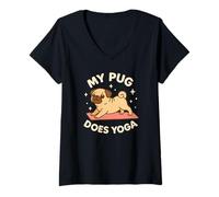 Mujer Tema de Perro Lindo My Pug Does Yoga Camiseta Cuello V