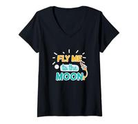 Mujer Tema Divertido de Fly Me to The Moon Space Adventure Camiseta Cuello V