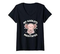 Mujer Tema Lindo de salamandra para Mascotas My Axolotl Meditates Camiseta Cuello V