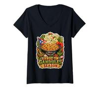 Mujer Temporada Boricua Arroz con Gandules Camiseta Cuello V