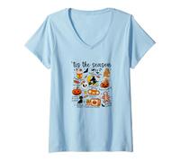 Mujer Temporada de Halloween, juguetones Doddle Fall Vibes y Especias de Calabaza Camiseta Cuello V
