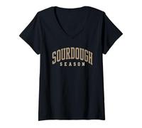 Mujer Temporada de Masa Madre Artesano Panadero fabricación de Pan Vintage Camiseta Cuello V