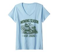 Mujer Temporada de siega EST 2026 Cortacésped Tractor de césped Camiseta Cuello V