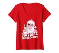Mujer Temporada de trineos de Santa Peace Sign Pink Hot Girl Camiseta Cuello V