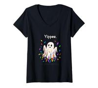 Mujer Temporada Espeluznante de Fantasmas de Halloween de Yippee Camiseta Cuello V
