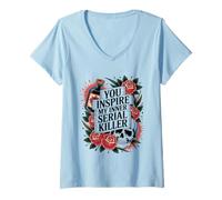 Mujer Temporada Espeluznante Divertida Que inspiras a mi Asesino en Serie Interior Camiseta Cuello V