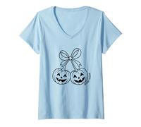 Mujer Temporada espeluznante Jack O Lantern caras sonrientes Camiseta Cuello V