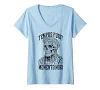 Mujer Tempus Fugit Memento Mori Estoico Emperador Romano Cráneo Estoicismo Camiseta Cuello V